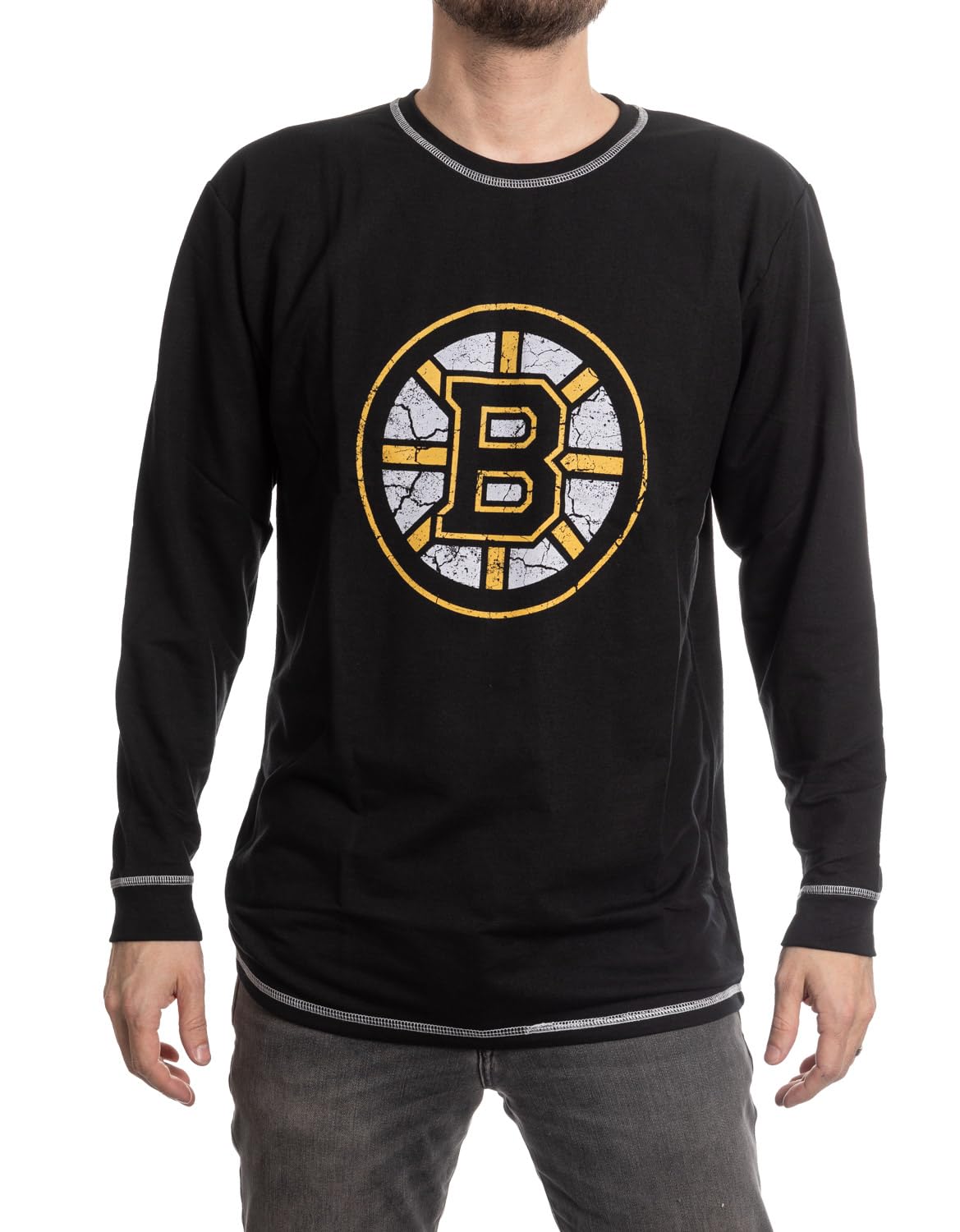 CalhounNHL Men's Officially Licensed Team Logo French Terry Long Sleeve Raglan Shirt