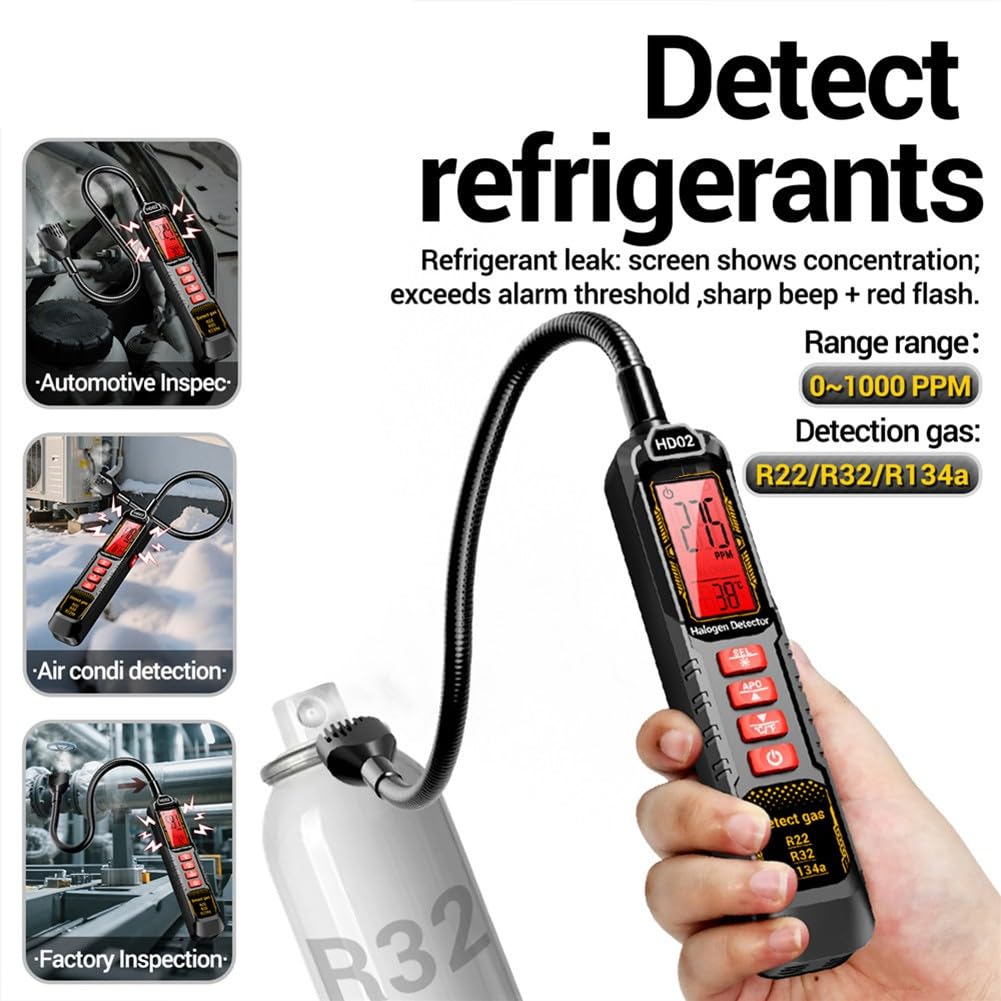 Détecteur de fuite halogène rechargeable R22, R32, pour R134a - Testeur de gaz pour climatisation et système de réfrigération avec détection professionnelle, pour climatiseurs domestiques et