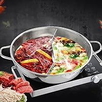 Vista 9 de UPKOCH Olla de acero inoxidable con divisor Olla caliente Sopa de dos sabores Shabu Shabu Inducción Utensilios de cocina con mango para estufa