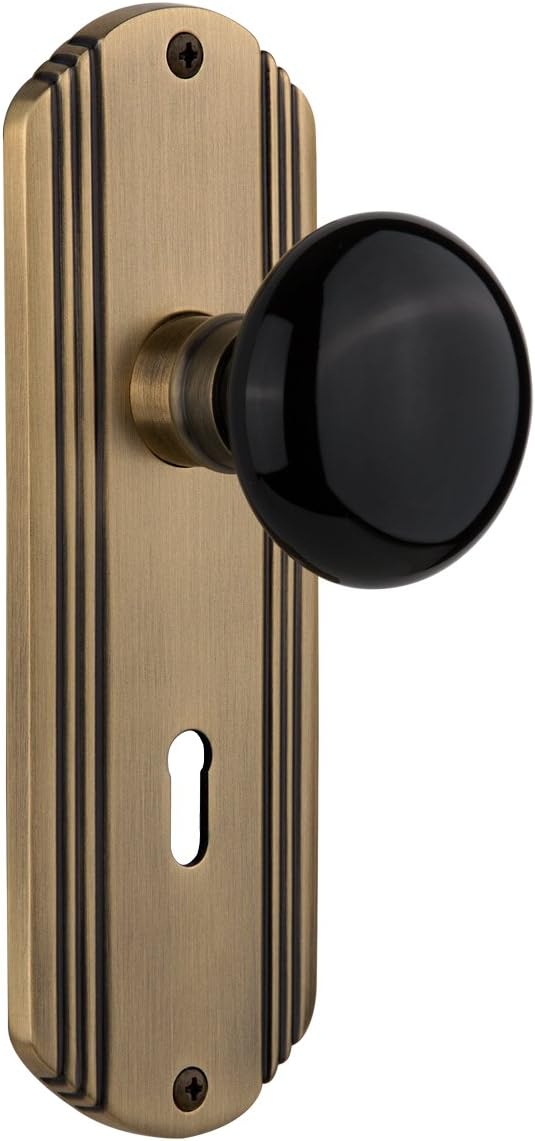 Nostalgic Warehouse Deco Plate with Keyhole Black Porcelain Knob, Double Dummy, Antique Pewter