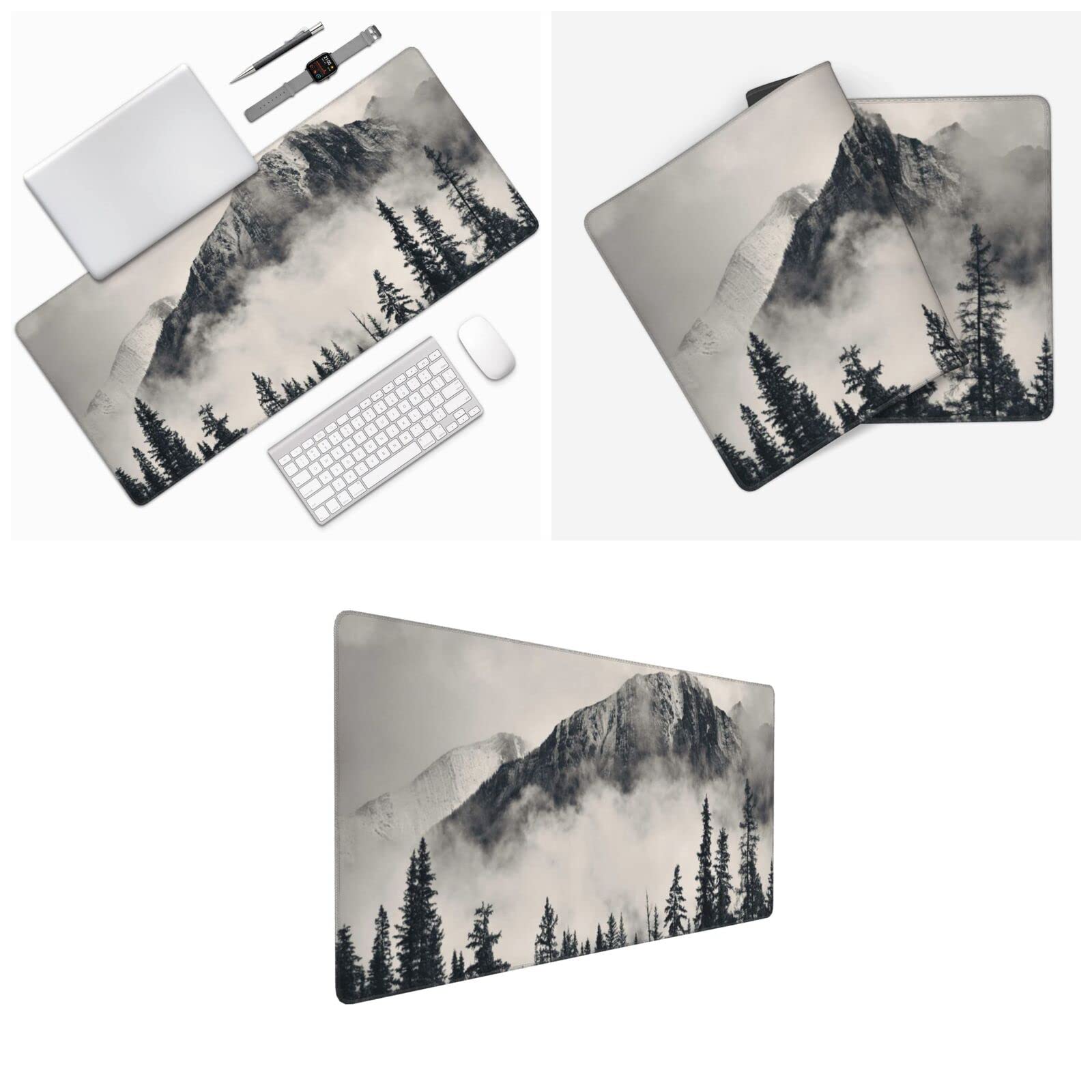 Tapis de souris de jeu imprimé Canadian Smokey Mountain Cliff (90 x 40 cm) - Grand tapis de bureau - Décoration de bureau - Tapis de clavier pour ordinateur portable