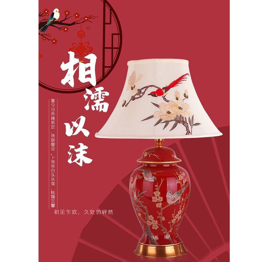 Tisch- oder Nachttischlampen - Tischleuchte mit Stoffschirm - Keramik Tischleuchte - D30 x H54 - E27 Lampe - ohne Leuchtmittel (Rot)