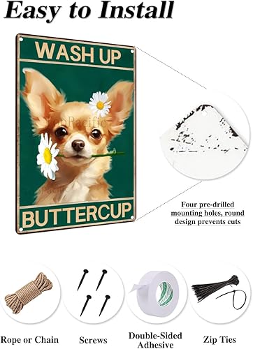 Miniatura 5 de Cartel de metal de aluminio vintage de Chihuahua Wash Up Buttercup para cafetería, hogar, retro, club, bar, baño, regalo, 12 x 8 pulgadas (4298)