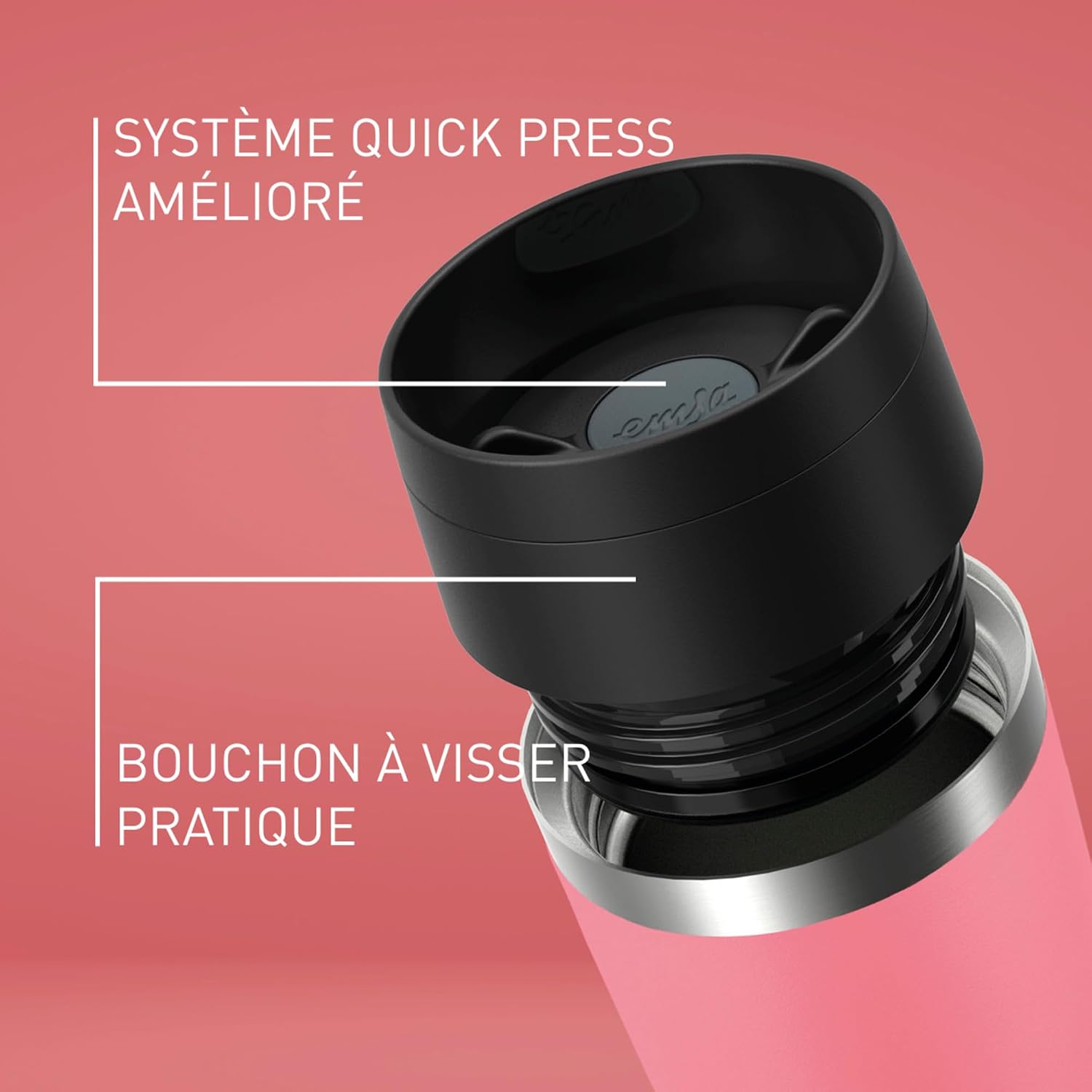Emsa N2023950 Travel Mug Classic 0.5 litres, Comfort Screw Cap, Powder Coating, Stainless Steel, 6 Hours Hot and 12 Hours Cold, 100% Leak-Proof, 360° Drinking Opening, Stainless Steel, Pink image 3