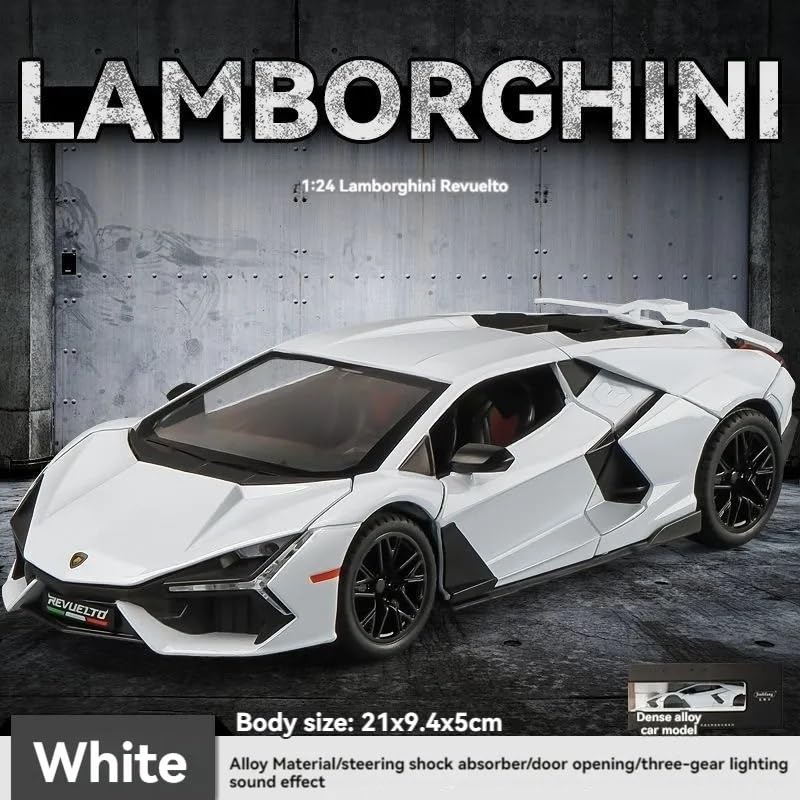 Image of 1:24 New Lamborghini Revuelto Toy Car Diecast Metal Pull Back Car - 4 Openable Doors with Sound & Light | Luxury Toy Car & Gift for Kids 【Colors as Per Stock】