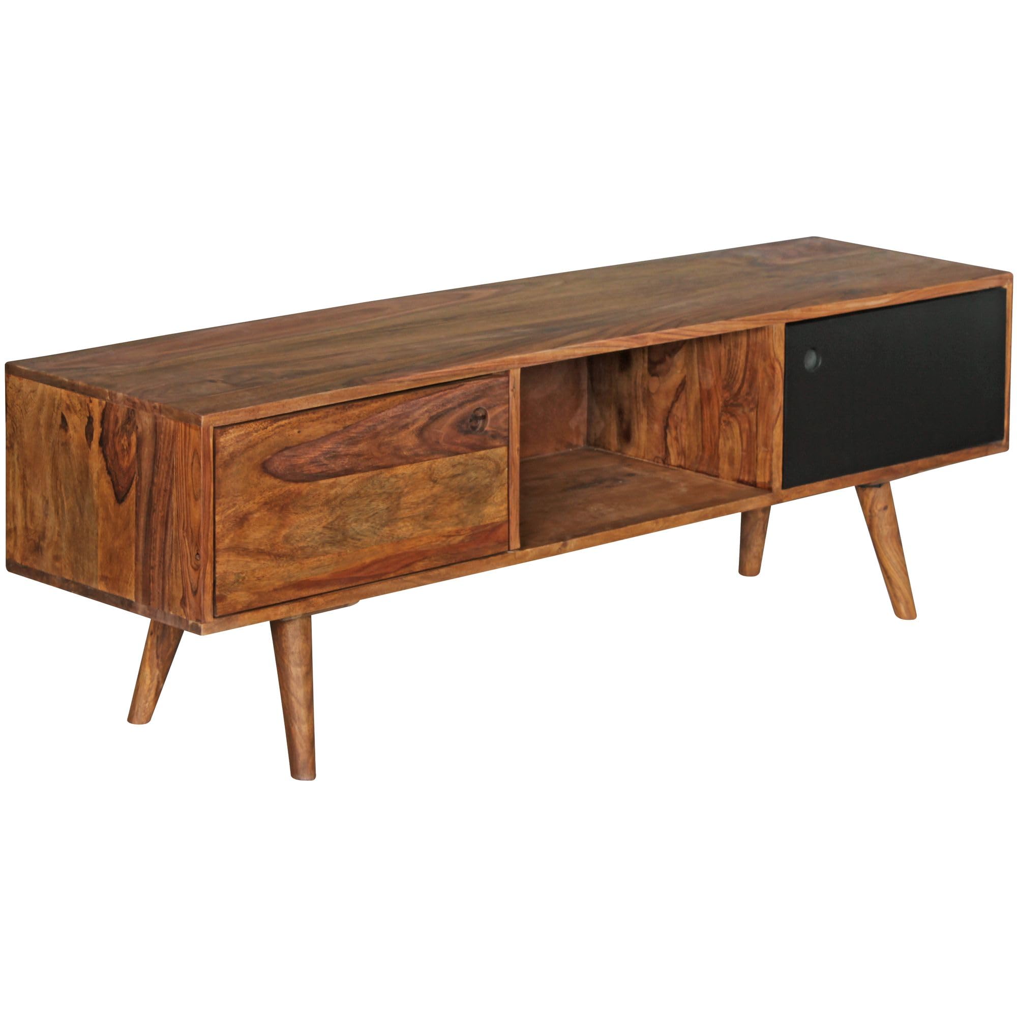 WOHNLING Meuble TV REPA 140x35x45 cm Bois Massif Sheesham, 2 Portes