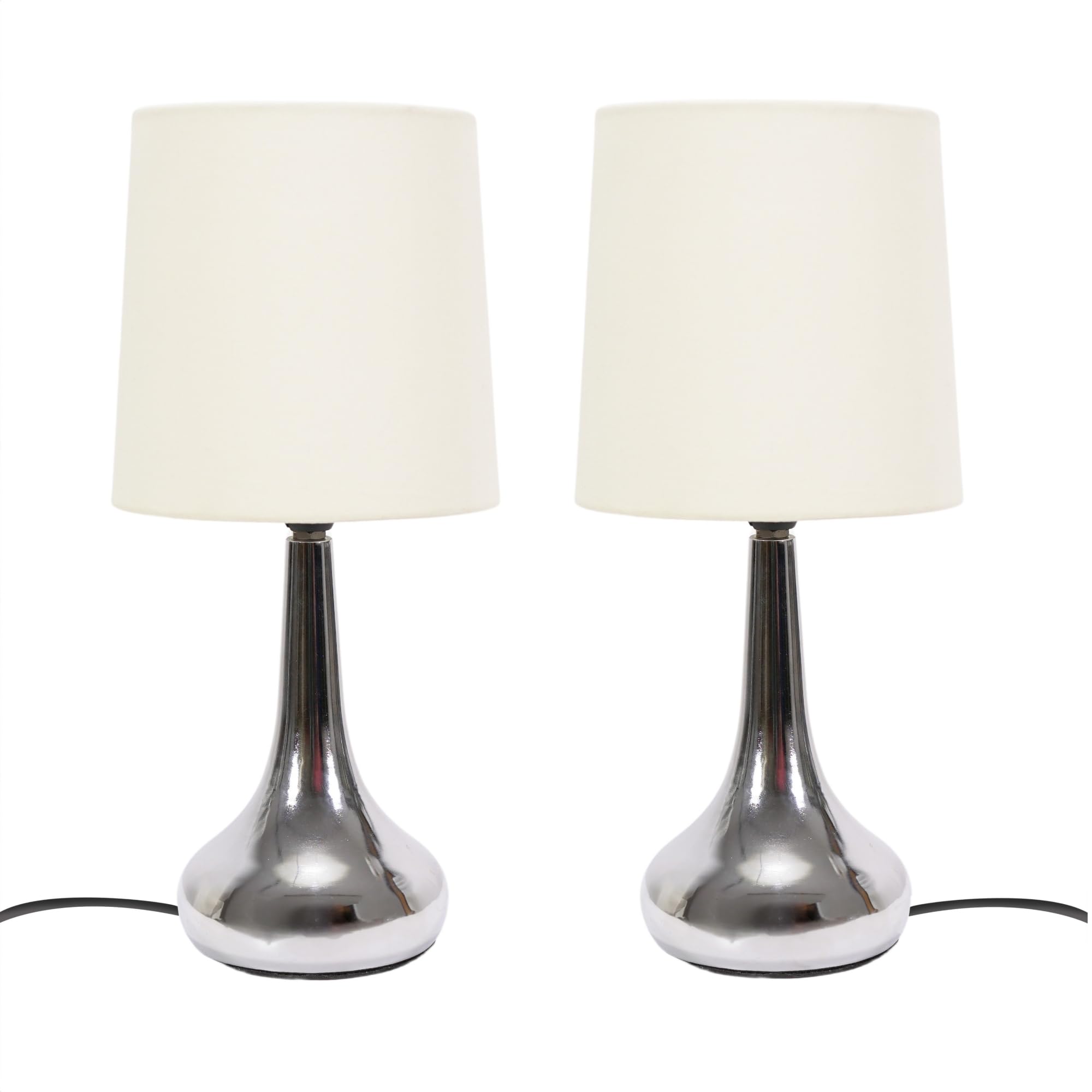 ValueLights Teardrop Cream Shade Chrome Touch Table Lamp with Bulb - 2 Pack