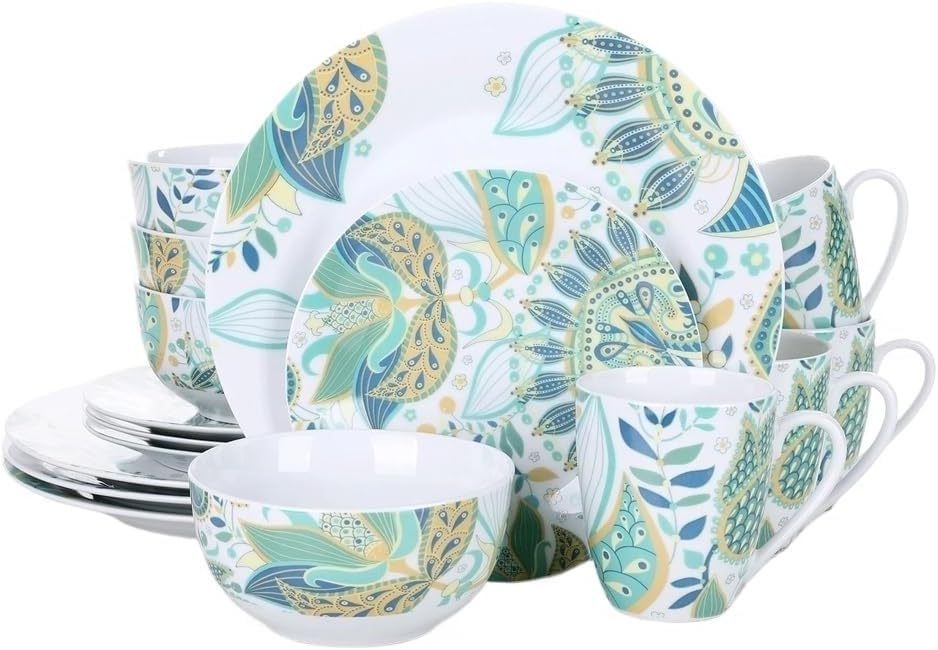 16 Piece Ceramic Tableware Dinner Set with Plate Dessert Cereal Bowl 380 Ml Mug