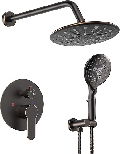 SunCleanse Sistema de ducha de bronce aceitado, juegos de grifo de ducha completo con cabezal de ducha de lluvia y rociador de ducha de mano de 7