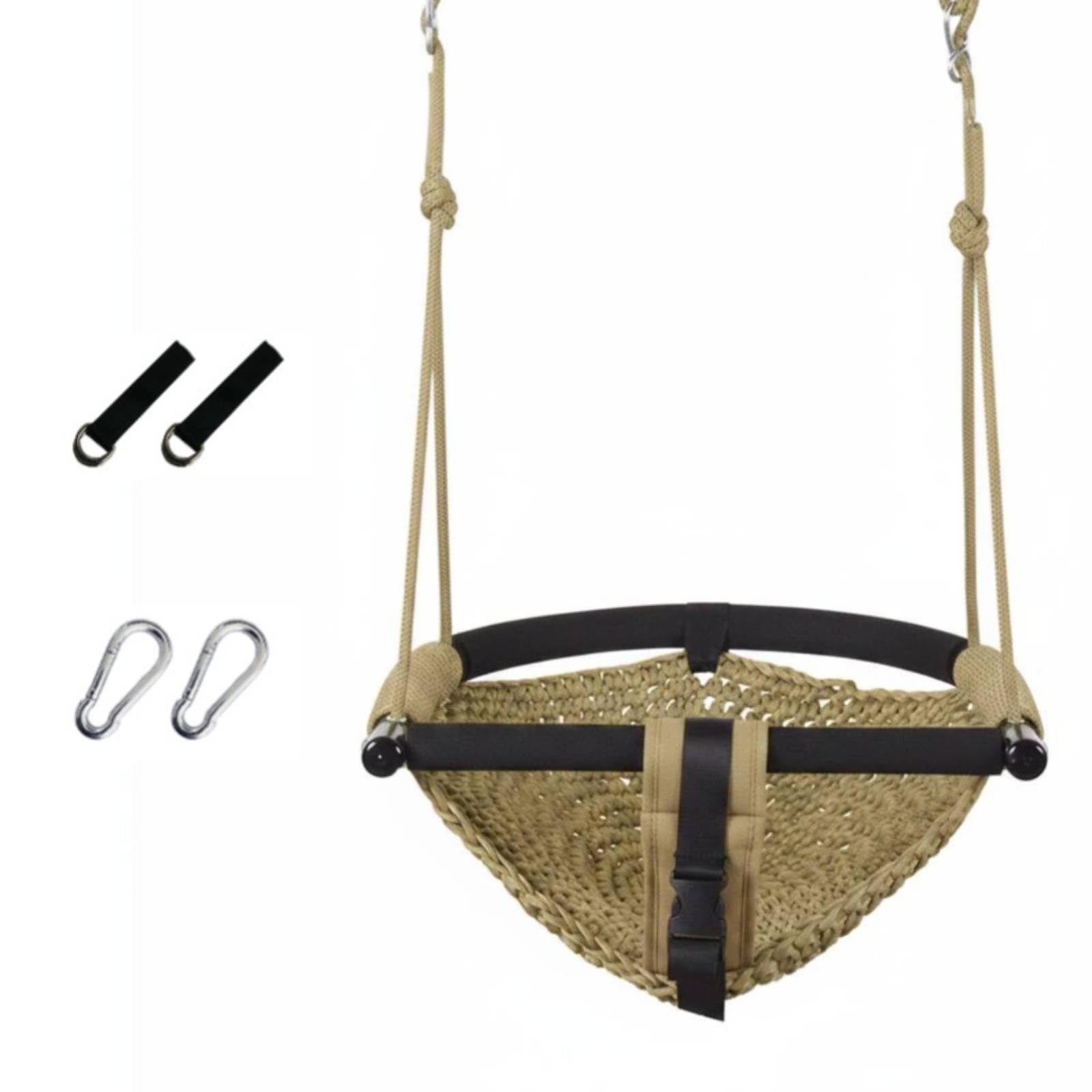 Indoor Outdoor Use Woven Baby Swing Safe Design Baby Swing Chair Easy Install Sturdy for Babies, Toddlers, Garden, Backyard, Patio, Khaki-image-3