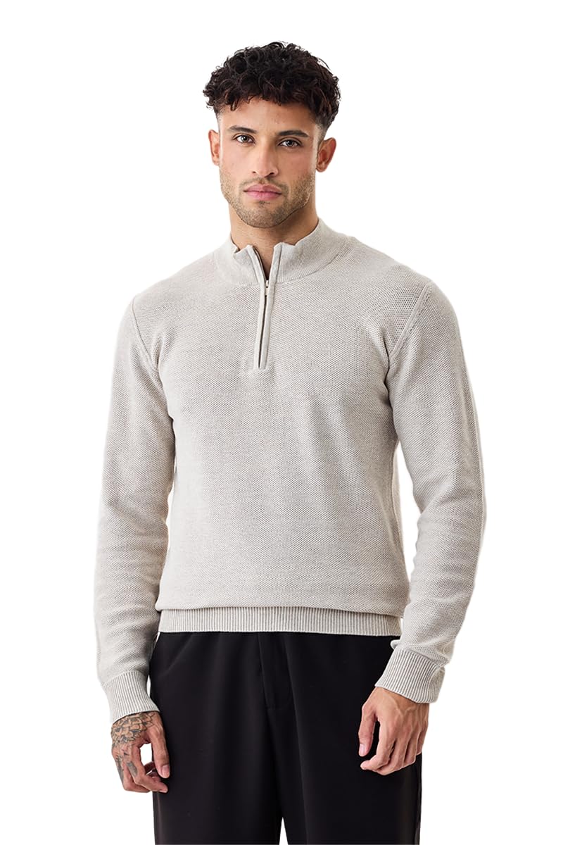 snitch Core Lab Men's Sweater | Textured Knit Regular Fit Full Sleeve Pullover with Zip Neck | Stylish Cotton Blend Casual & Winter Wear for Men-picture-47