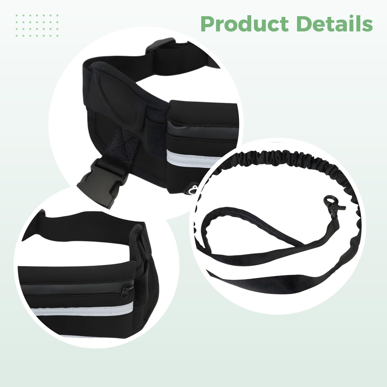 Lot de 2 laisses pour Chien Mains Libres, Laisse Bungee réfléchissante avec Ceinture Ventrale réglable, modèle Double Couleur avec Pochette zippée, 49,2 in / 125 cm, Noir et Jaune Fluorescent