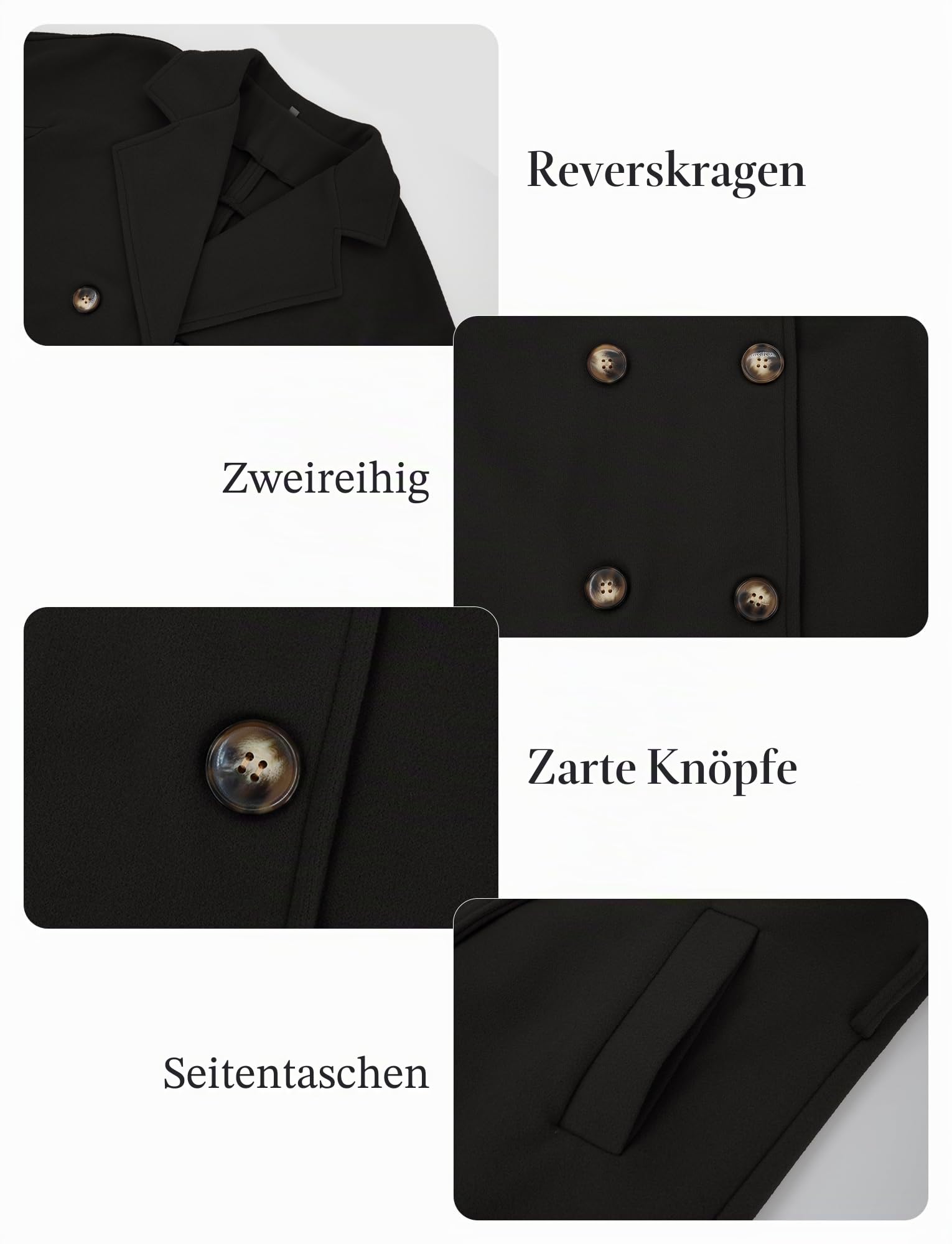 Maeau Langer Mantel aus Tweed, für Damen, zweireihig, Herbst, Winter, lange Jacke, warm, elegant, lässig, langer Trenchcoat mit Gürtel, Größe S bis XL