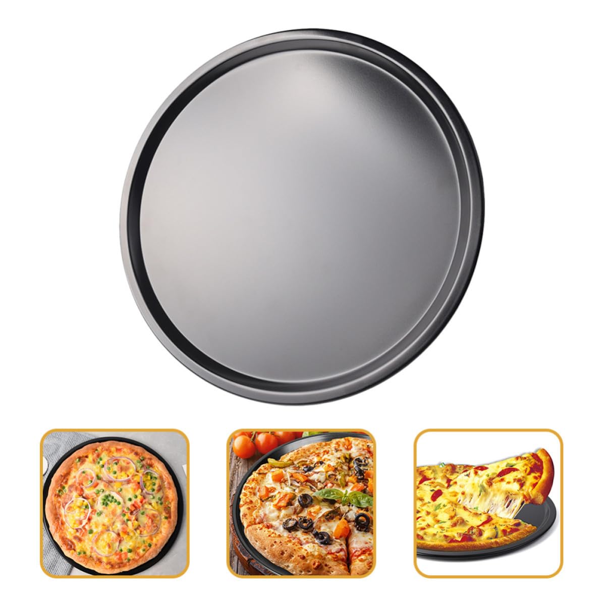 Uonlytech 2 Pezzi Teglia Pizza Rotonda in Acciaio al Carbonio Nero
