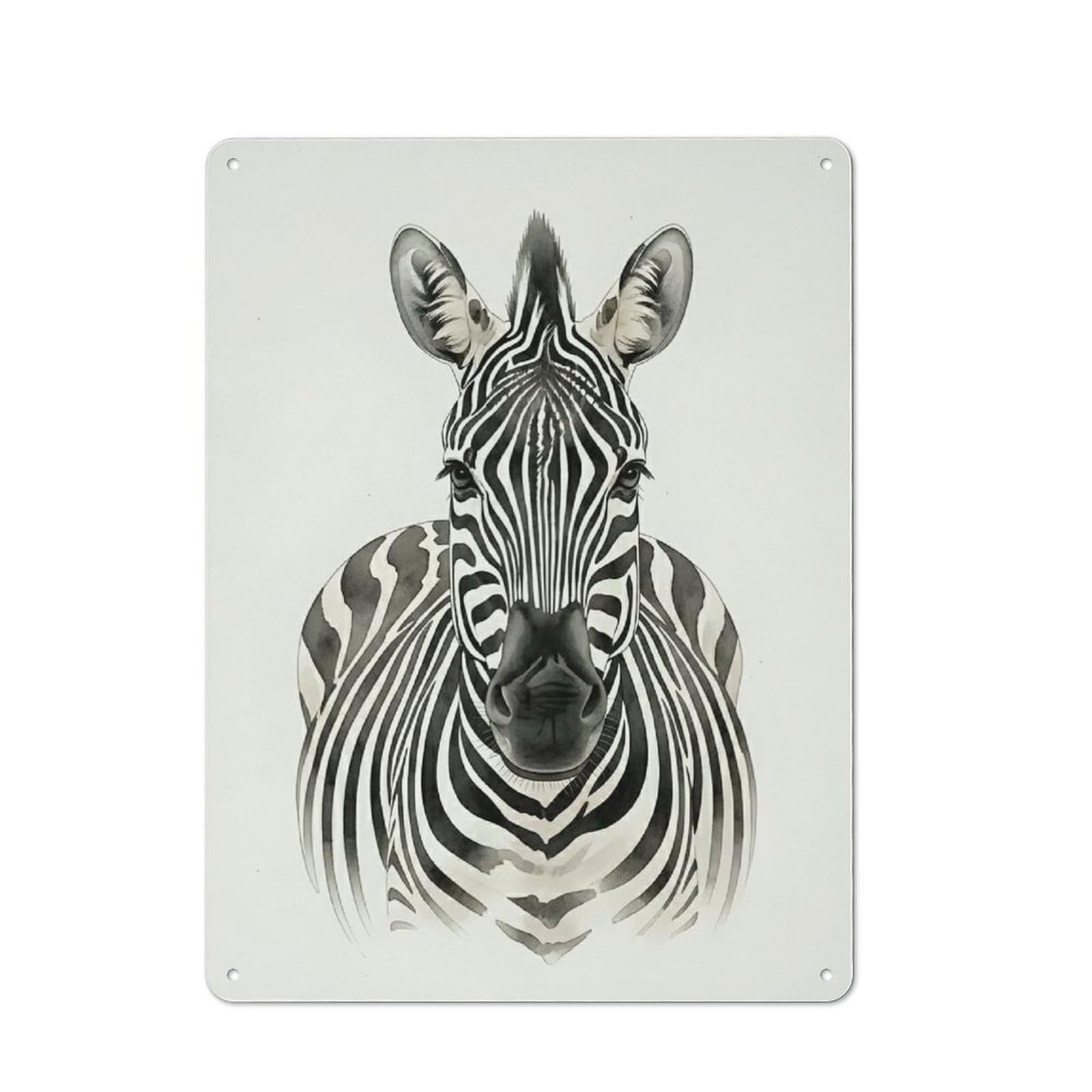 Vintage Watercolor Zebra Portrait Garden Room Metal Sign 40x30cm, Porch Wall Decor for Conservatory, Home Bar Or Utility Room