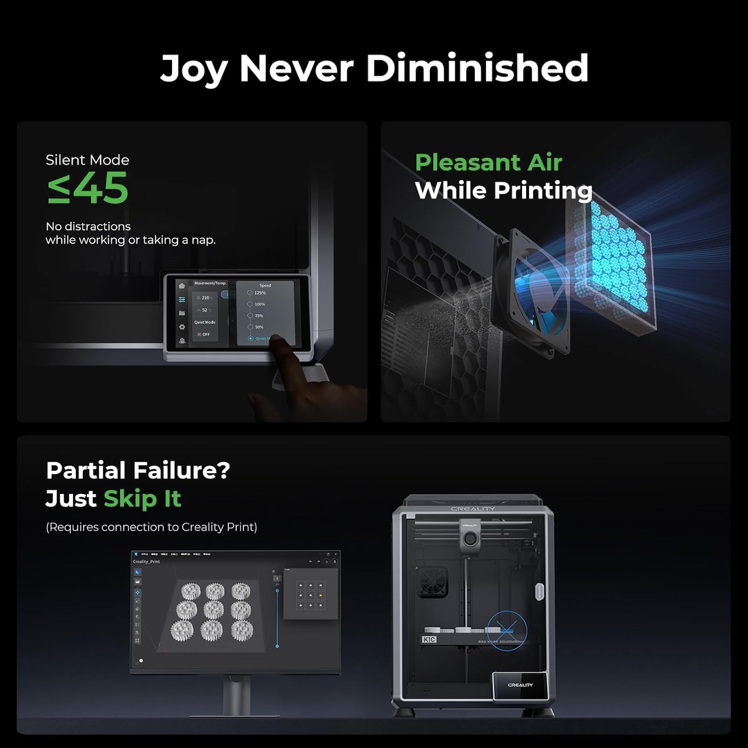 Creality K1C - Stampante 3D, 2024, 600 mm/s, senza intasamento, aggiornamento K1, con fotocamera AI, stampa a 300 °C, supporto di filamento in fibra di carbonio, per principianti