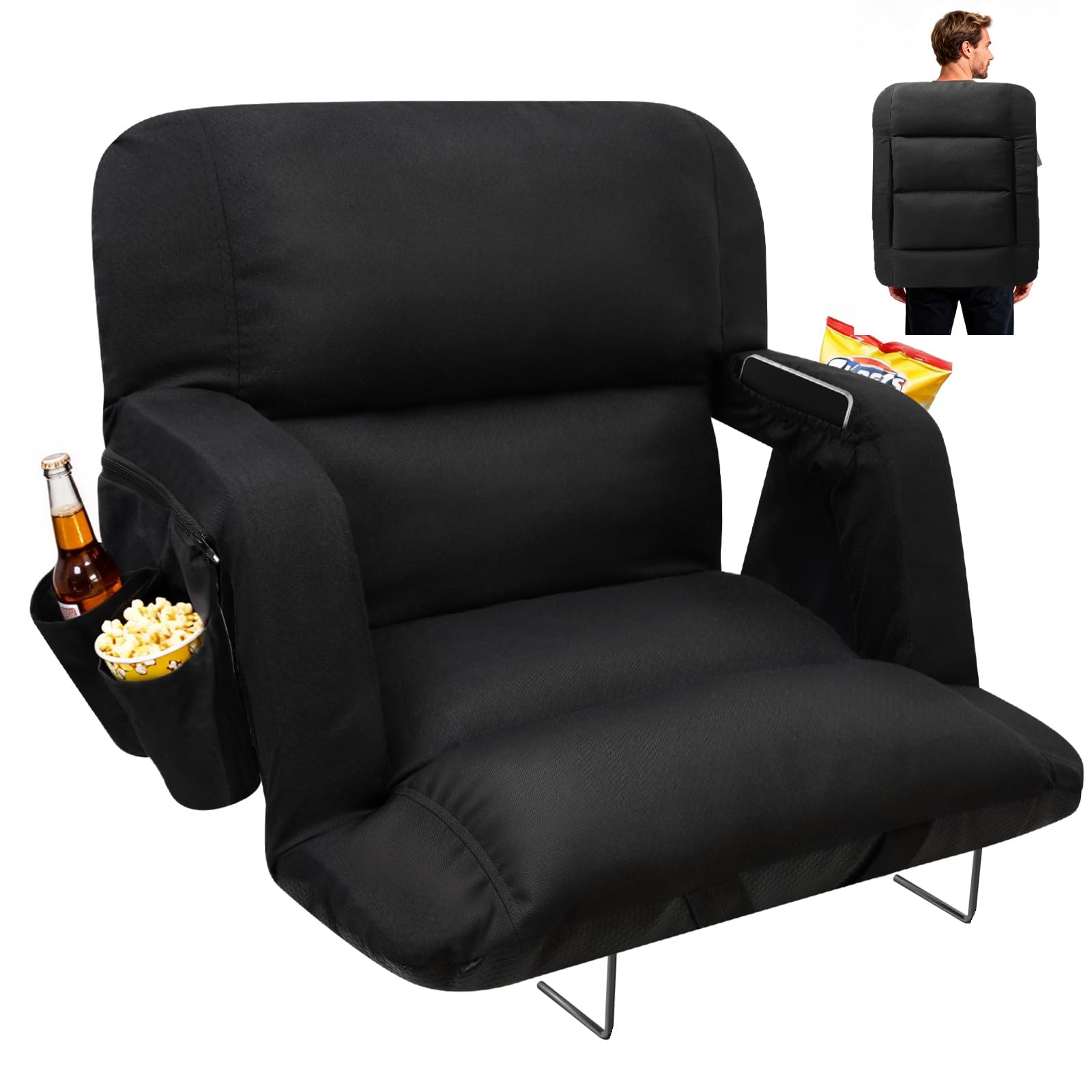 DEKEMASTER Stadium Seats with Back Support, Exclusive Sofa Style Design 23inch Wide Bleacher Chairs with Extra Thick Back and Cushion, 6 Reclining