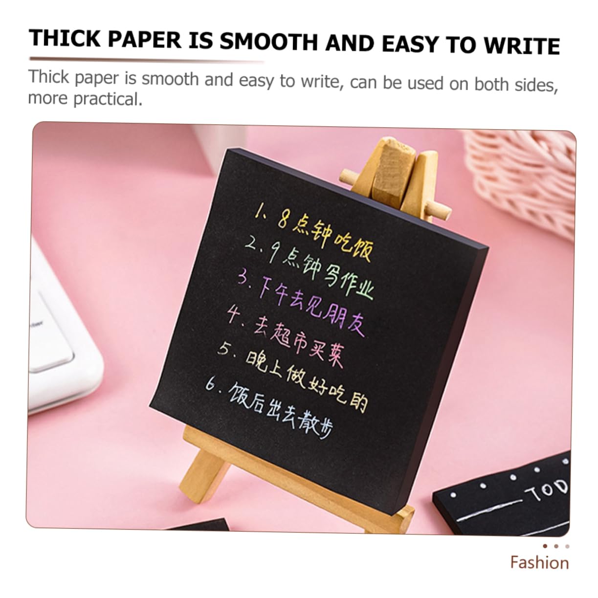 NUOBESTY 4 Ensembles Notes Autocollantes Noires Tableau Surligneurs Ruban Auto-adhésif Agrafe Papeterie Sortie Pastel Transparent Crochet Bande Papier Black 8 Pièces * 4
