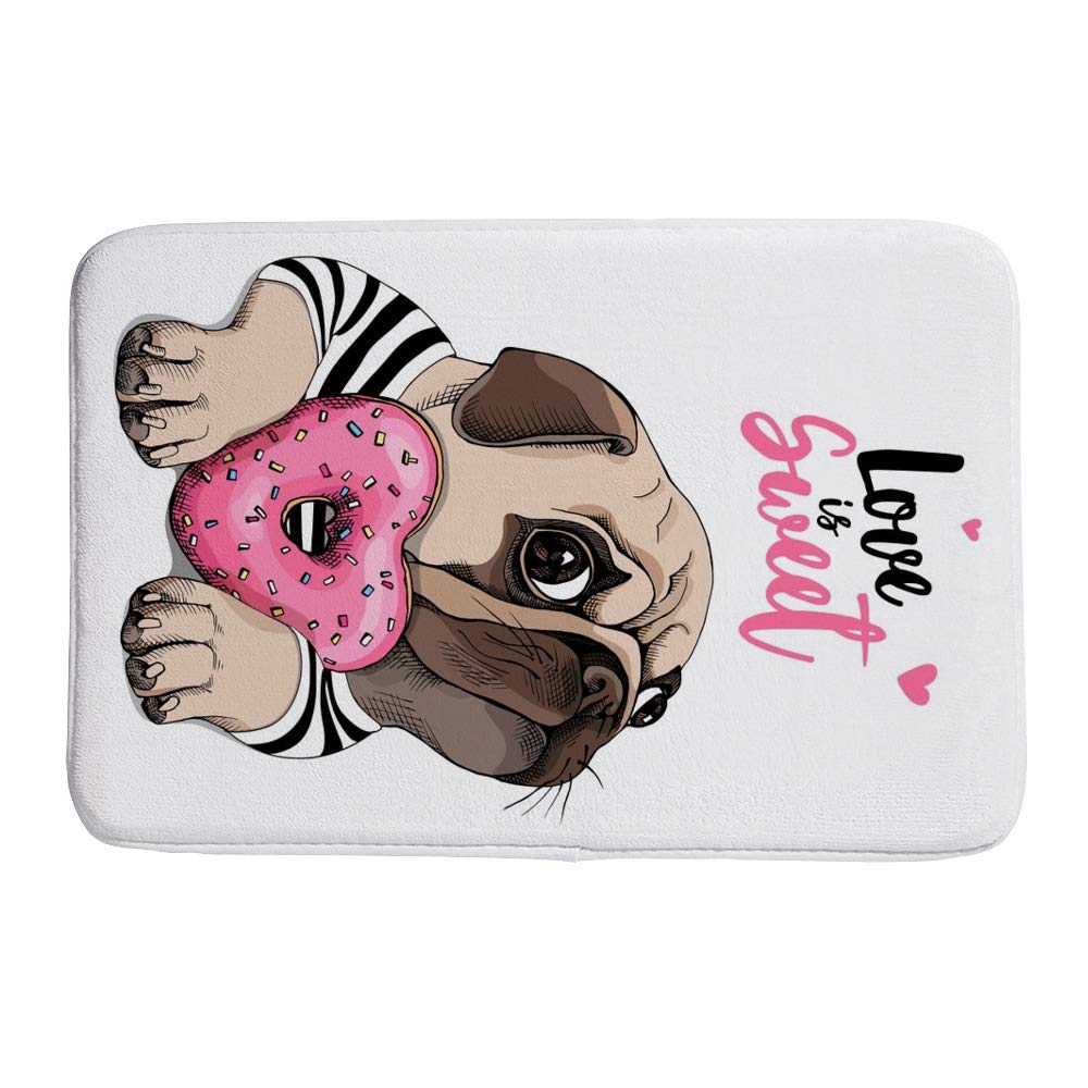 Tapis de salle de bain adorable carlin rose pour décorer cuisine et salon