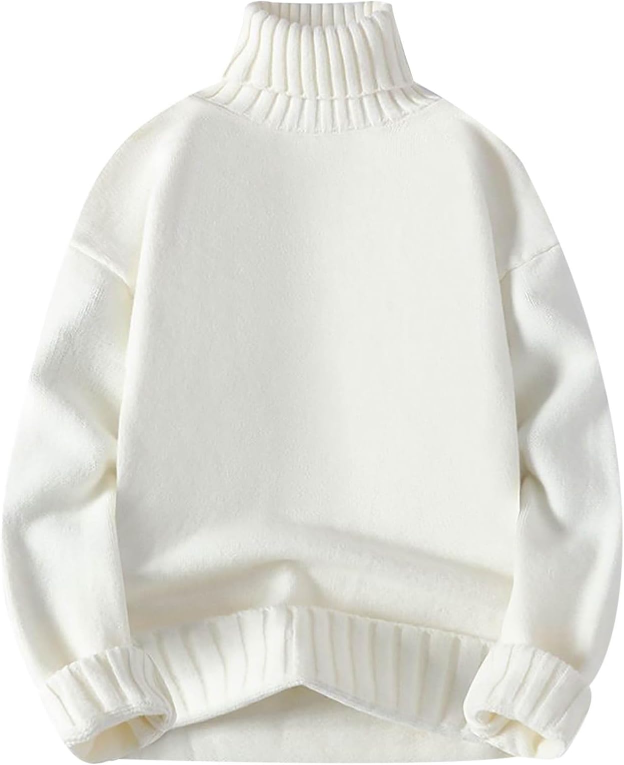 Thick Turtleneck Sweaters for Men 2024 Trendy Solid Long Sleeve Sweater Slim Fit Knitted Pullover Causal Pullover