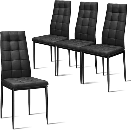Giantex Juego de 4 sillas de comedor de tela, con cojín tapizado y respaldo alto, patas de metal con recubrimiento en polvo, asientos con patrón a