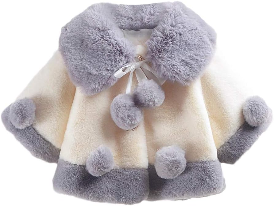 Baby Kid Girls Autumn Winter Plush Ball Velvet Coat Cloak Thick Warm Clothes