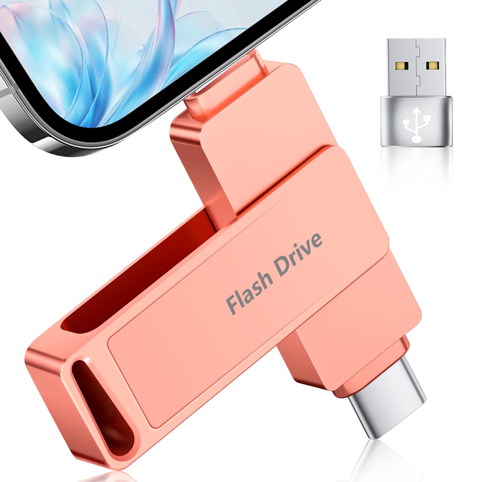 【2026新版 専用アプリ不要】USBメモリ 512GB USB3.0 高速 Phone usbメモリー iOS/Type-C/USB フラッシュメモリ 大容量 写真保存 スマホ データ バックアップ Phone/Pad/PC/Macbook対応 外付けメモリ 容量不足解消 ピンク Phone 17 Pro16/15/14/13/12 Pro/11/XS/XR/SE/Pad Air各種対応