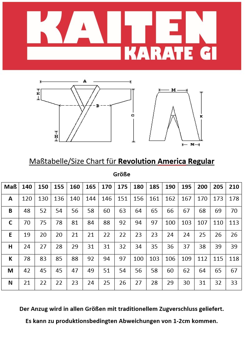KAITEN Survêtement de karaté America Regular - Karaté Gi - Pantalon blanc avec élastique
