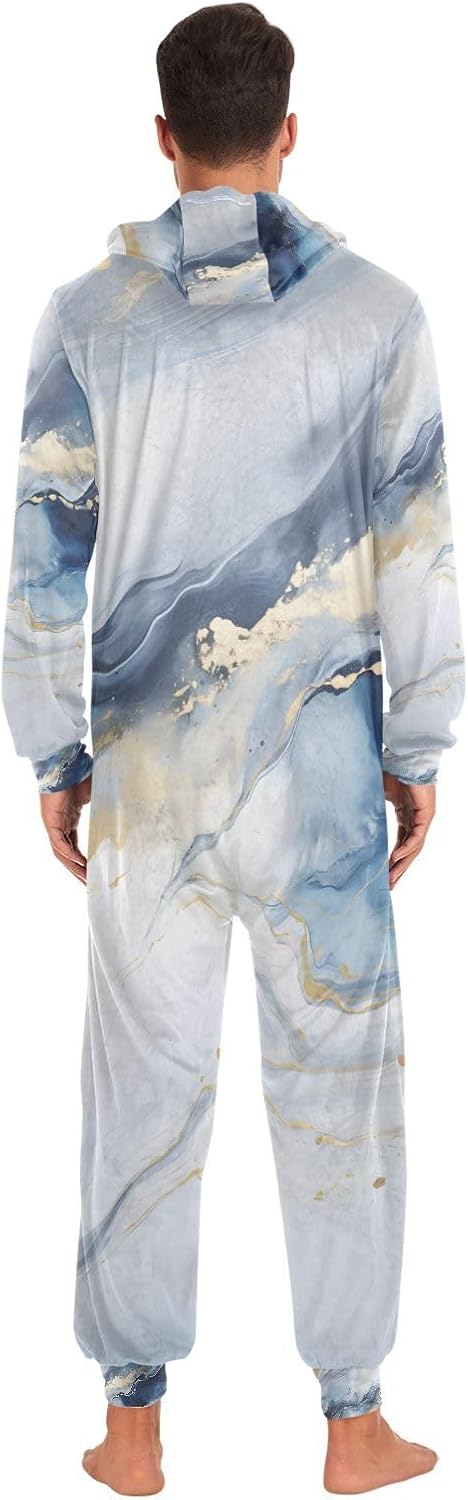 Blue Marble White A Unisex Adult Onesie Pajamas Comfy One Piece Costume Jumpsuits Novelty Sleepwear Homewear for Men Women