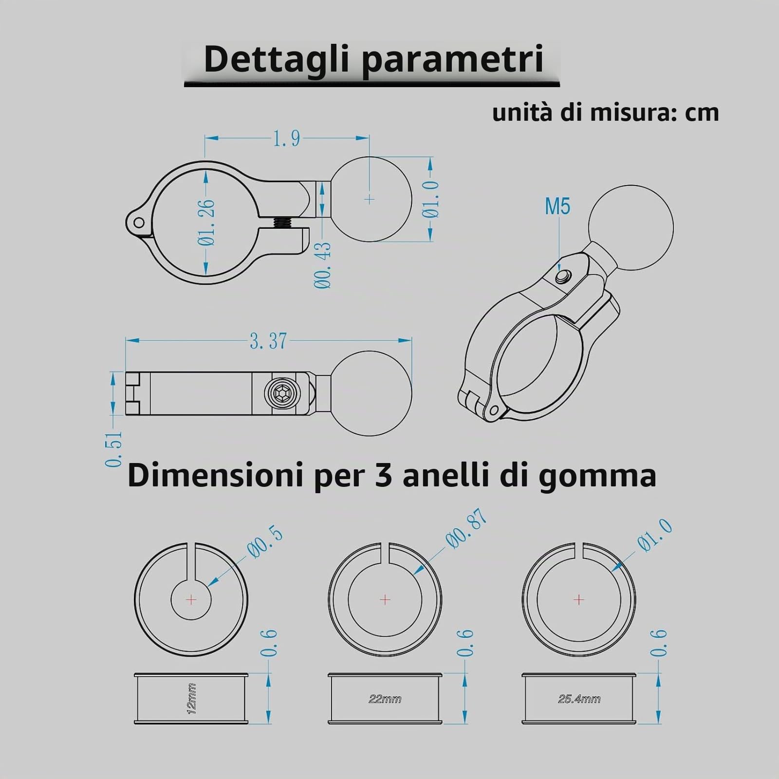 iMESTOU Adattatore per Montaggio a Sfera Alluminio con Base a Sfera da 1" Adatto al Manubrio di Diametro da 2,2-3,2 cm Compatibile con Supporti per Telefono Ram Prese a Sfera da 1 Pollice
