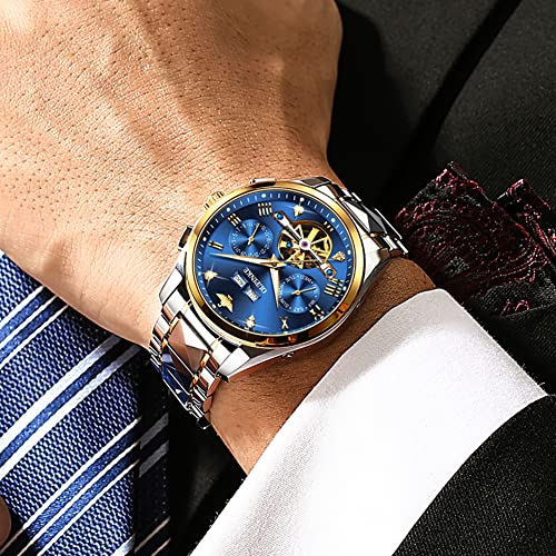 Image of OLEVS Mens Watches Skeleton Mechanical Black Watches for Men Wrist Watches Automatic Luxury Tungsten Steel Sapphire Crystal Waterproof Luminous Gold and Black