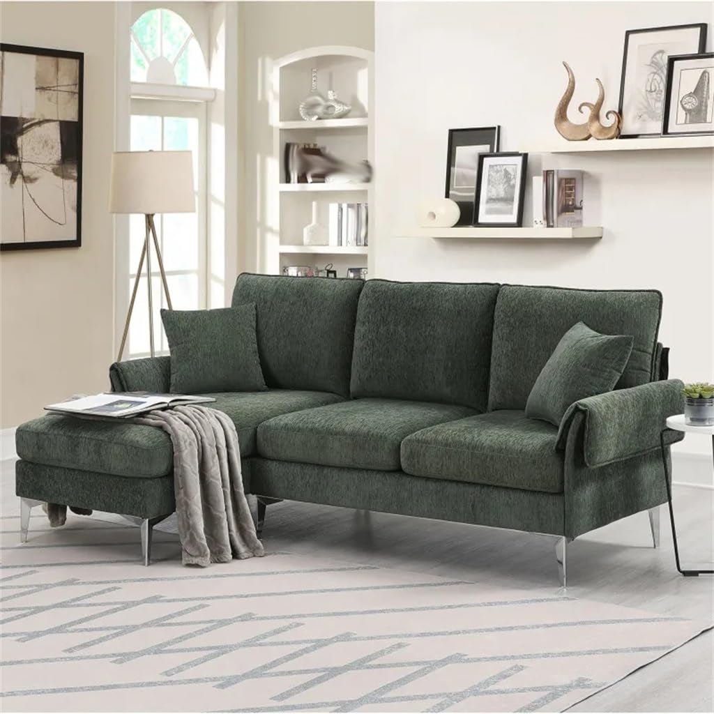 Convertible Sectional Sofa Chenille L-Shaped Couch with Reversible Chaise Lounge Fit for Living Room Apartment E