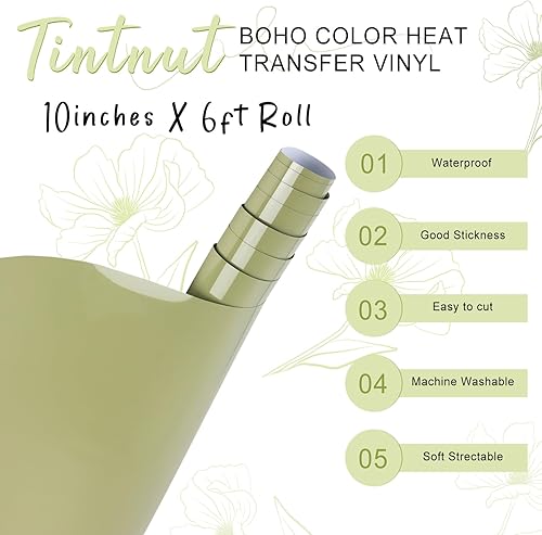 Miniatura 2 de Tintnut Vinilo de transferencia de calor de invierno verde pera de invierno, rollo HTV de 10 pulgadas x 6 pies, vinilo HTV de color sólido para