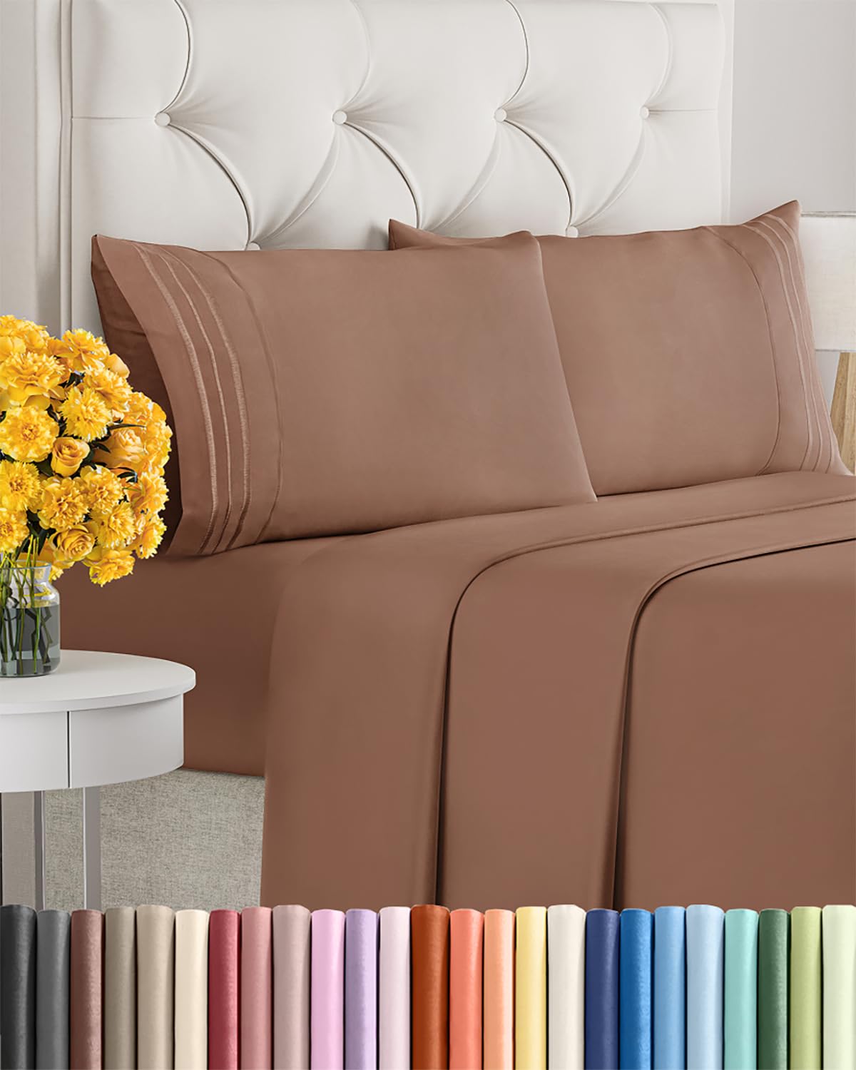 Full Size 4 Piece Sheet Set - Ultra Soft &amp; Cooling Sheets - Copper Brown
