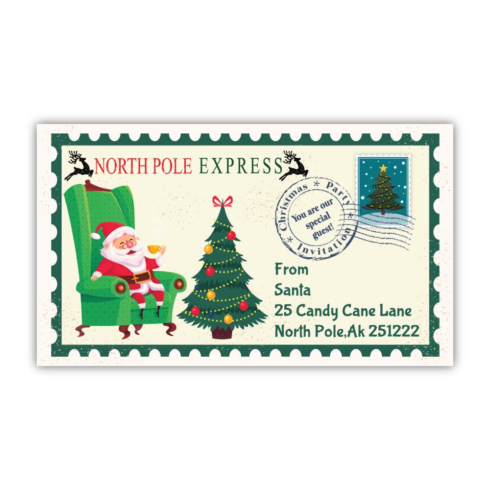 Papa Prints Santa Stamp Pack Of 10 Christmas Stickers For Presents Xmas Stamp Labels Stickers (99.1 X 57.3 Mm) For Decoration & Card Making Papa Prints®
