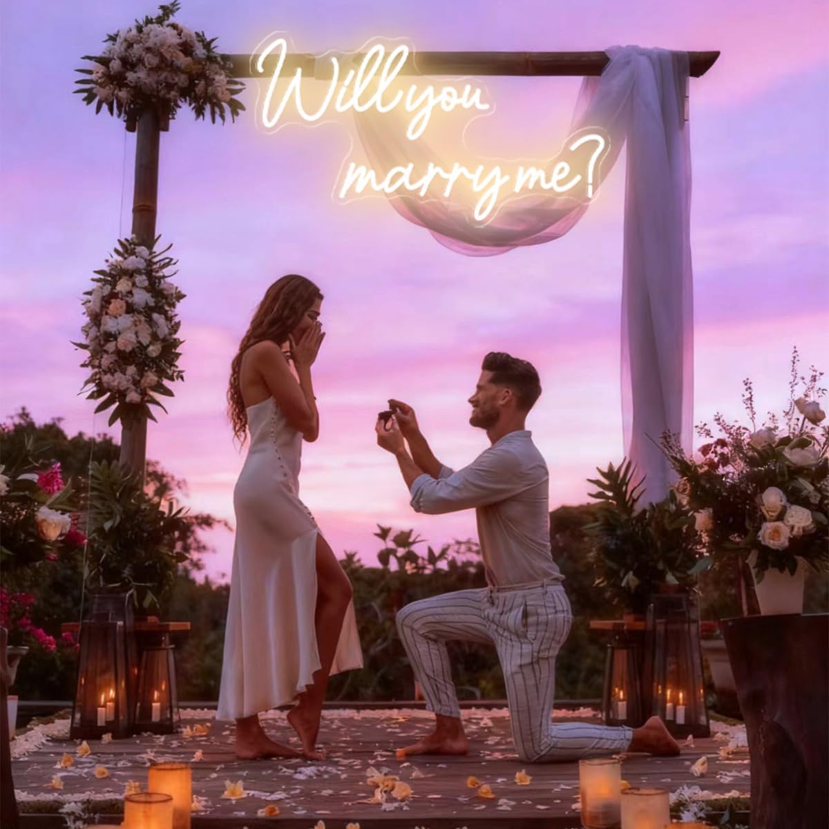 Will You Marry Me Neon Sign, 23.2X12.5 Inch, Large LED Neon Lights Sign With Remote Dimmer, Will You Merry Me Light Up for Engagement Party, Proposal, Wedding Decor, Warm White