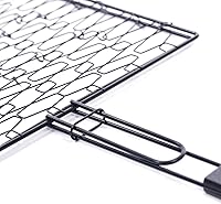 Vista 6 de BBQGUYS Cesta de parrilla flexible antiadherente con mango de madera resistente al calor, perfecta para mariscos, pescado y verduras