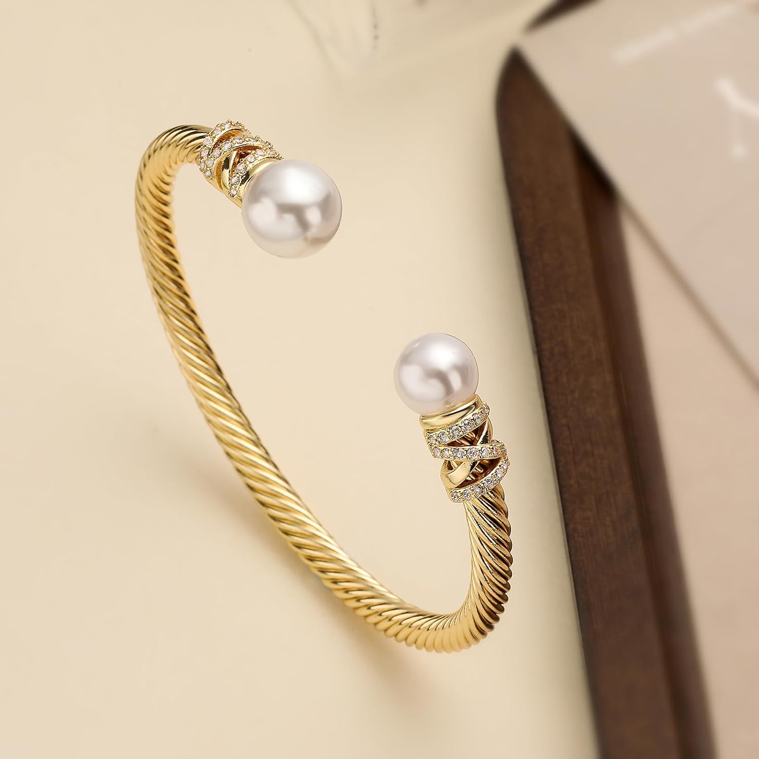 14K Gold Plated Twisted Cable Wire Bracelets Adjustable Open Cuff Bangle Bracelet Shiny CZ Zircon Copper Jewelry For Women Gift - Image 3