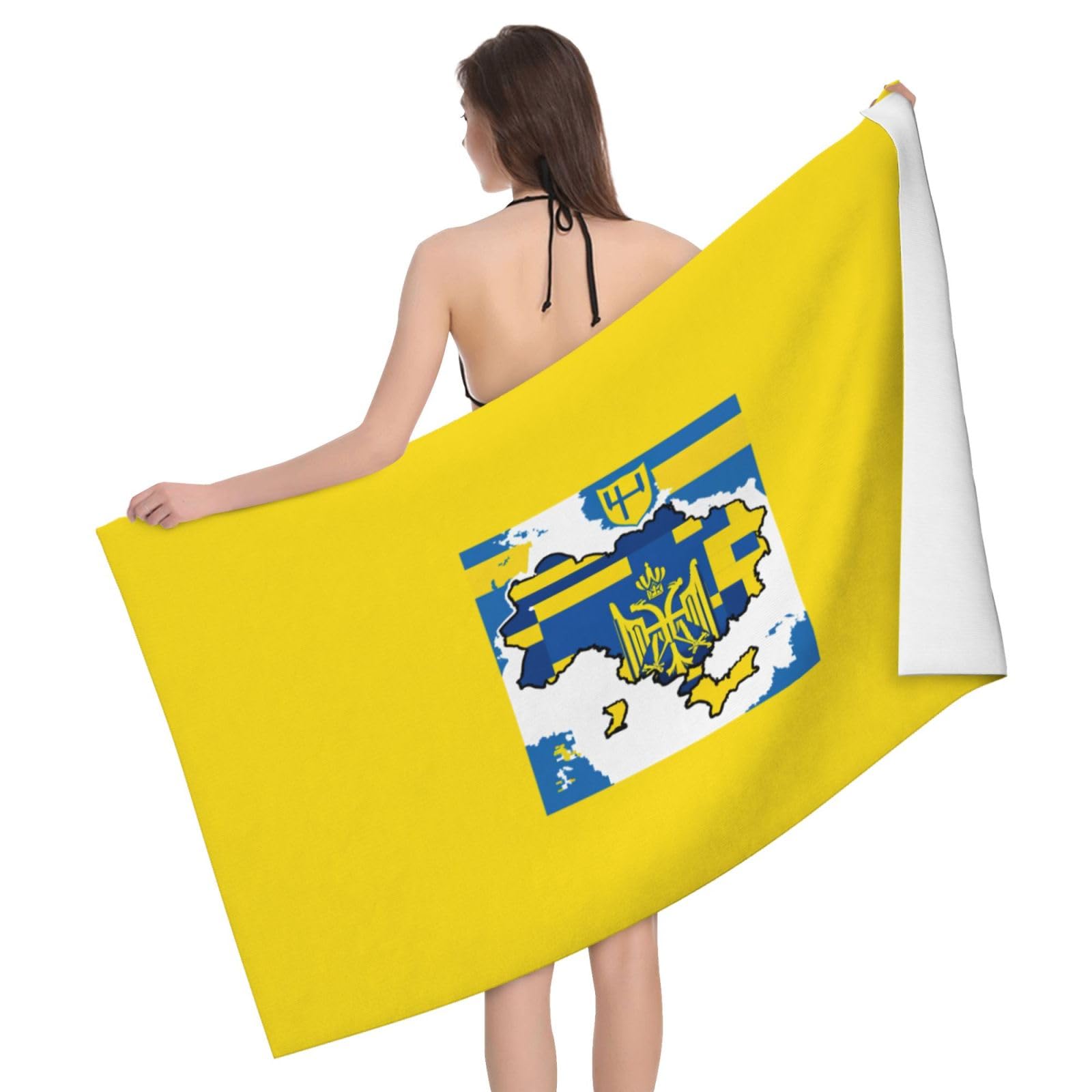 Flaga Ukrainy mapa 01 nadruk dorośli ponadwymiarowe ręczniki kąpielowe plażowe szybkoschnące miękkie lekkie prezent podróżny