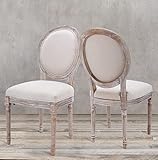 COLAMY French Country Dining Chairs with Round Back Set of 2, Upholstered, Farmhouse , Solid Wood Legs, Accent Side Chairs for Kitchen/Living Room/Bedroom- Beige