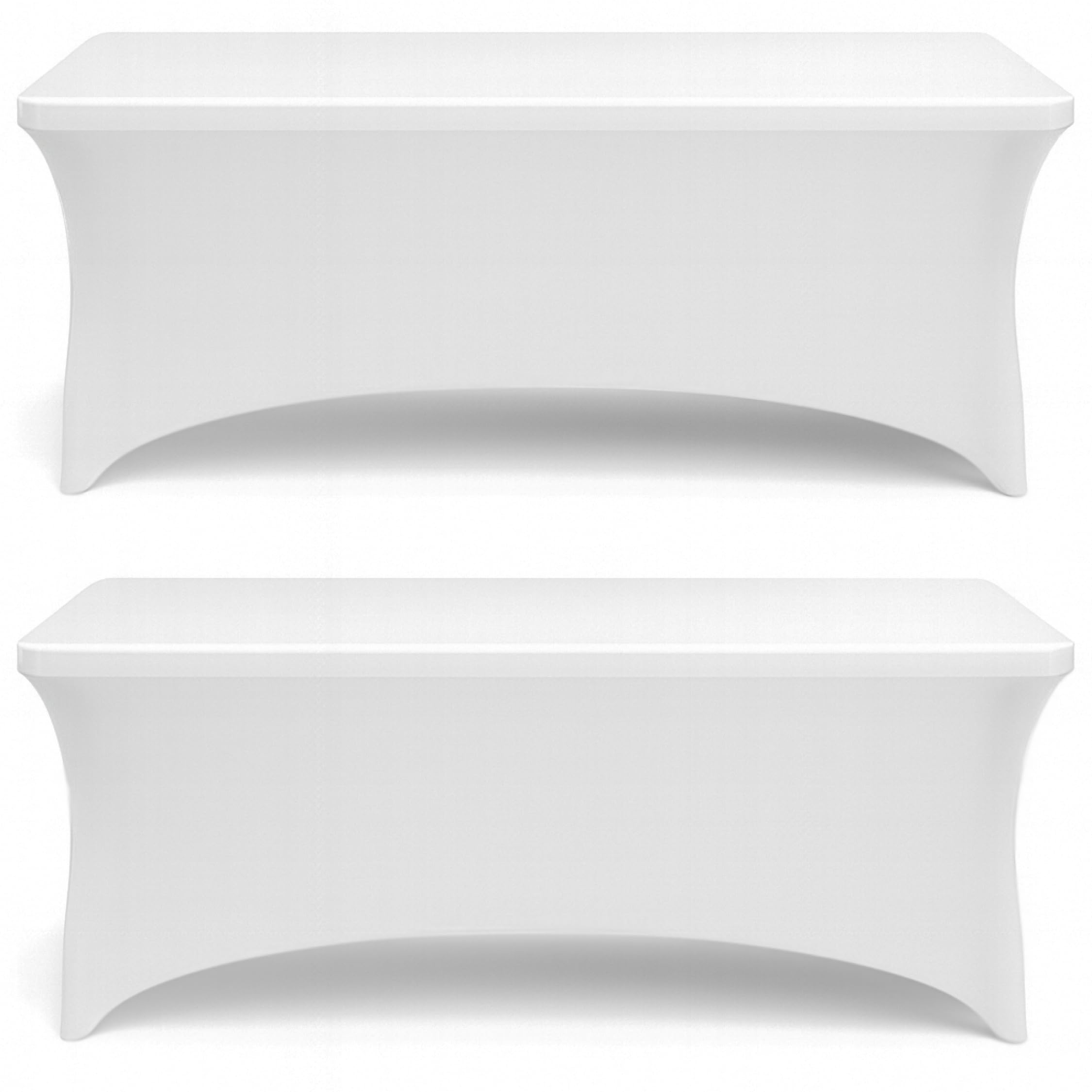 Stretch Spandex Table Covers 4FT, Pack of 2 Fitted Tablecloths for Rectangle Tables, Stretchy Wrinkle Resistant Folding Table Cover, White