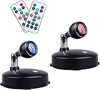 LEASTYLE 2-Pack Wireless Battery Spotlights: Remote Dimmable LED Grow Lights for Plants, Pictures & Artwork - 6000K White + 16 RGB Colors