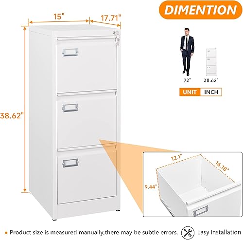 Miniatura 3 de ZAOUS Archivador vertical de metal, archivador de 4 cajones con cerradura, archivador vertical de 18 pulgadas de profundidad para tamaño A4