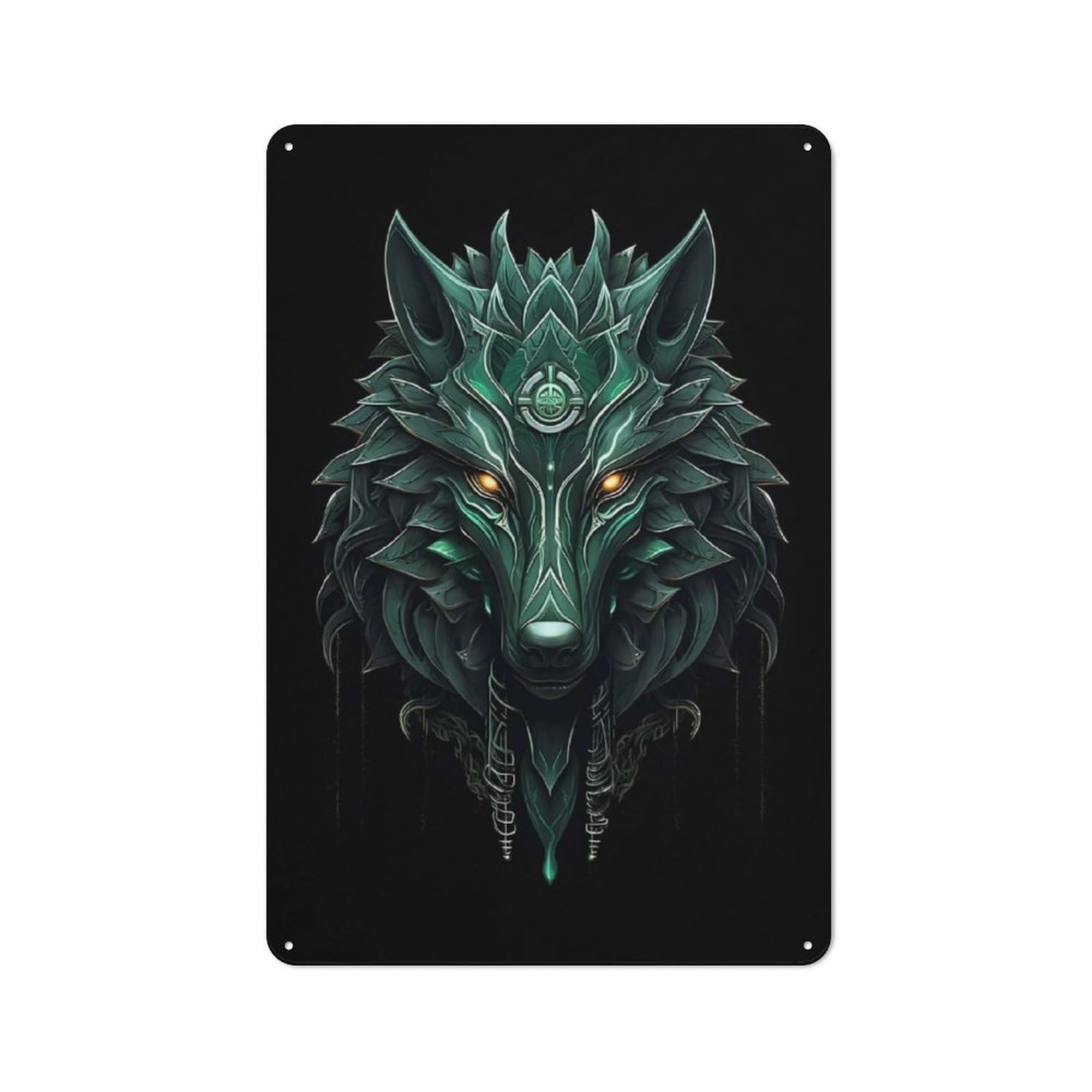 Metal Wall Sign with Rune Wolf Design 30x20cm, Modern Retro Urban Room Decor for Workspace, Cafe, Hallway Or Garage