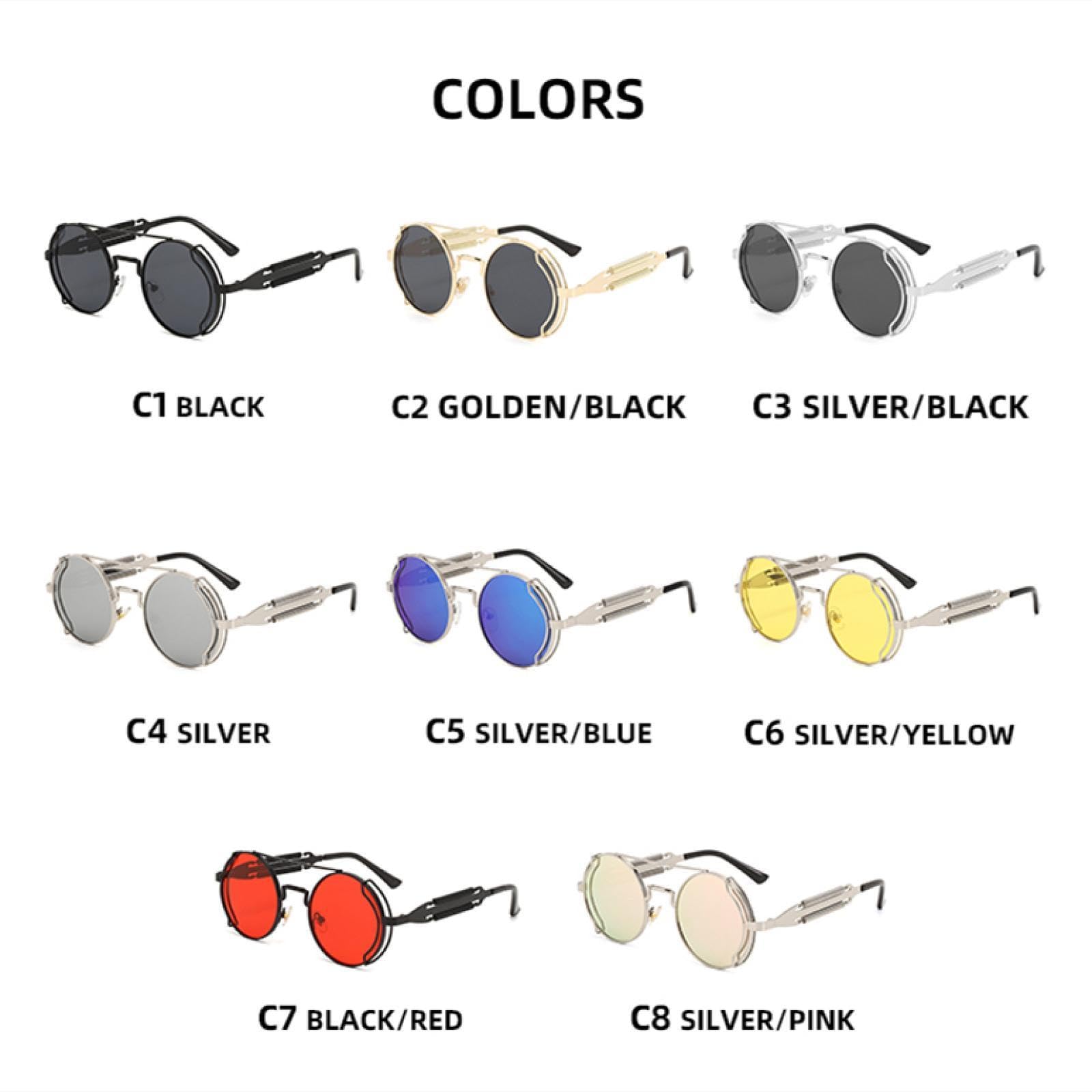 Gafas de sol punk con montura redonda. Gafas de sol metálicas huecas de doble resorte con patillas huecas.