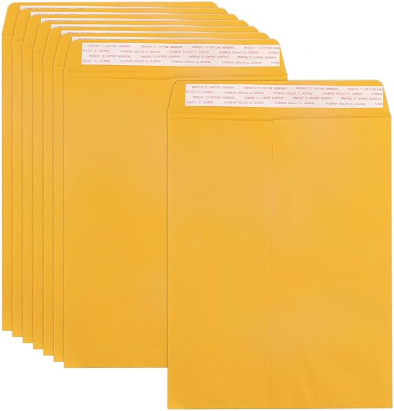 28lb 10x13 Catalog Envelopes Self Seal 100 Pack, Goefun 80GSM Yellow Brown Large Manilla Envelopes with Peel and Seal Fl