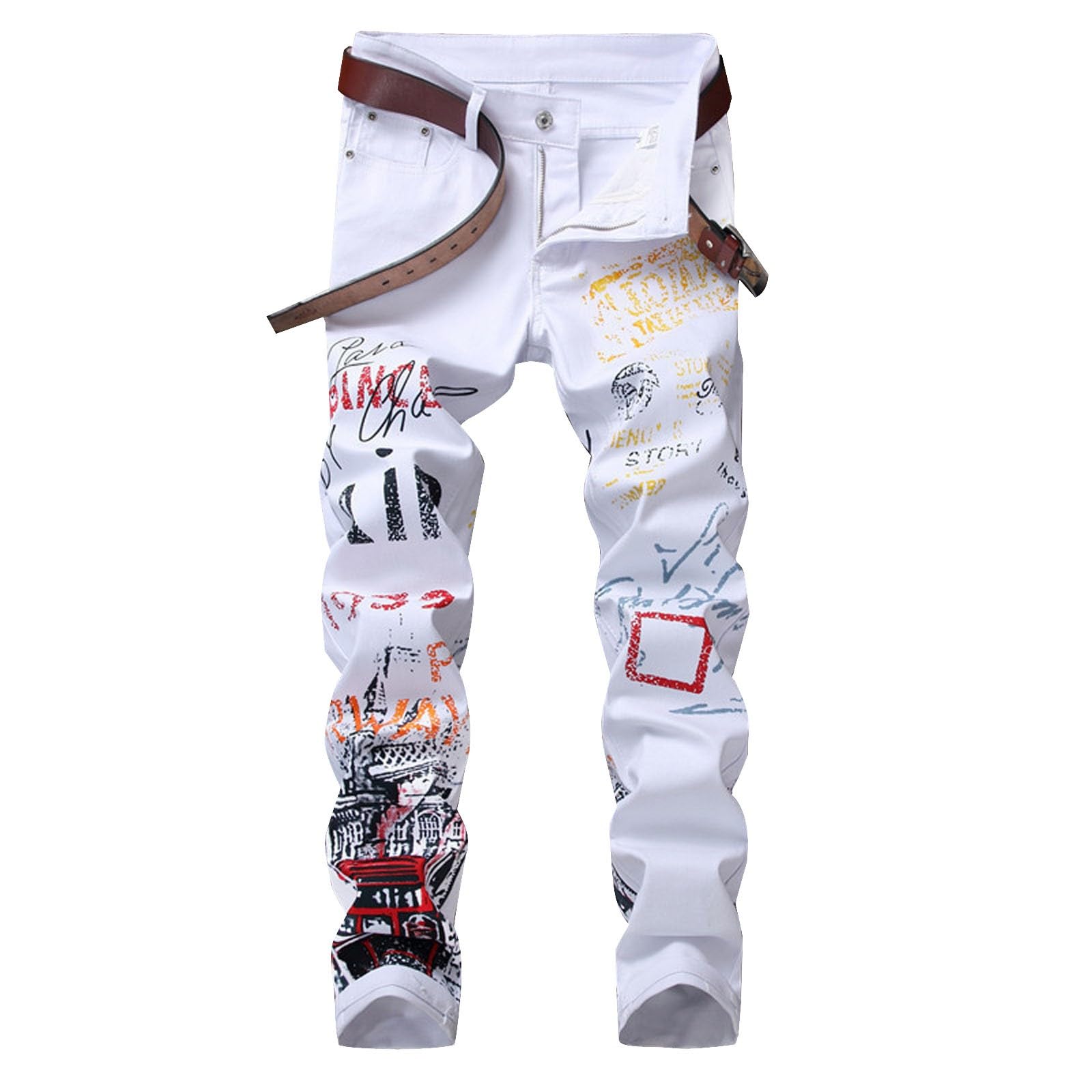 Jeans Pantalon Denim Moto Bianco Nero Bike Straight Jeans Uomo Hip Hop Punk Rock Streetwear Pantaloni Jeans strappati Slim Fit Stretch Jeans Stampa Denim Pantaloni Bootcut Jeans Uomo