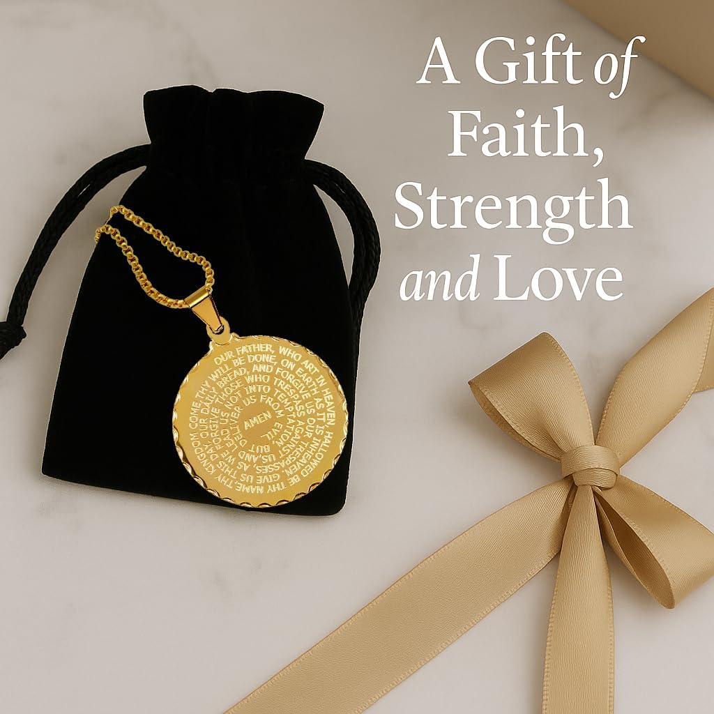 Steeltime Stainless Steel Lords Prayer Necklace with Simulated Diamonds - Image 3