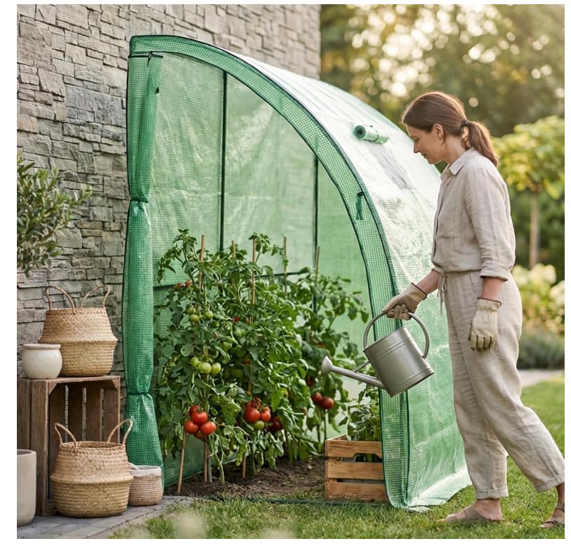 BDW Serra con struttura in metallo e pellicola in polietilene, 100 x 200 x 210 cm, protezione UV, 1 porta e 2 finestre, acciaio verniciato a polvere (verde)
