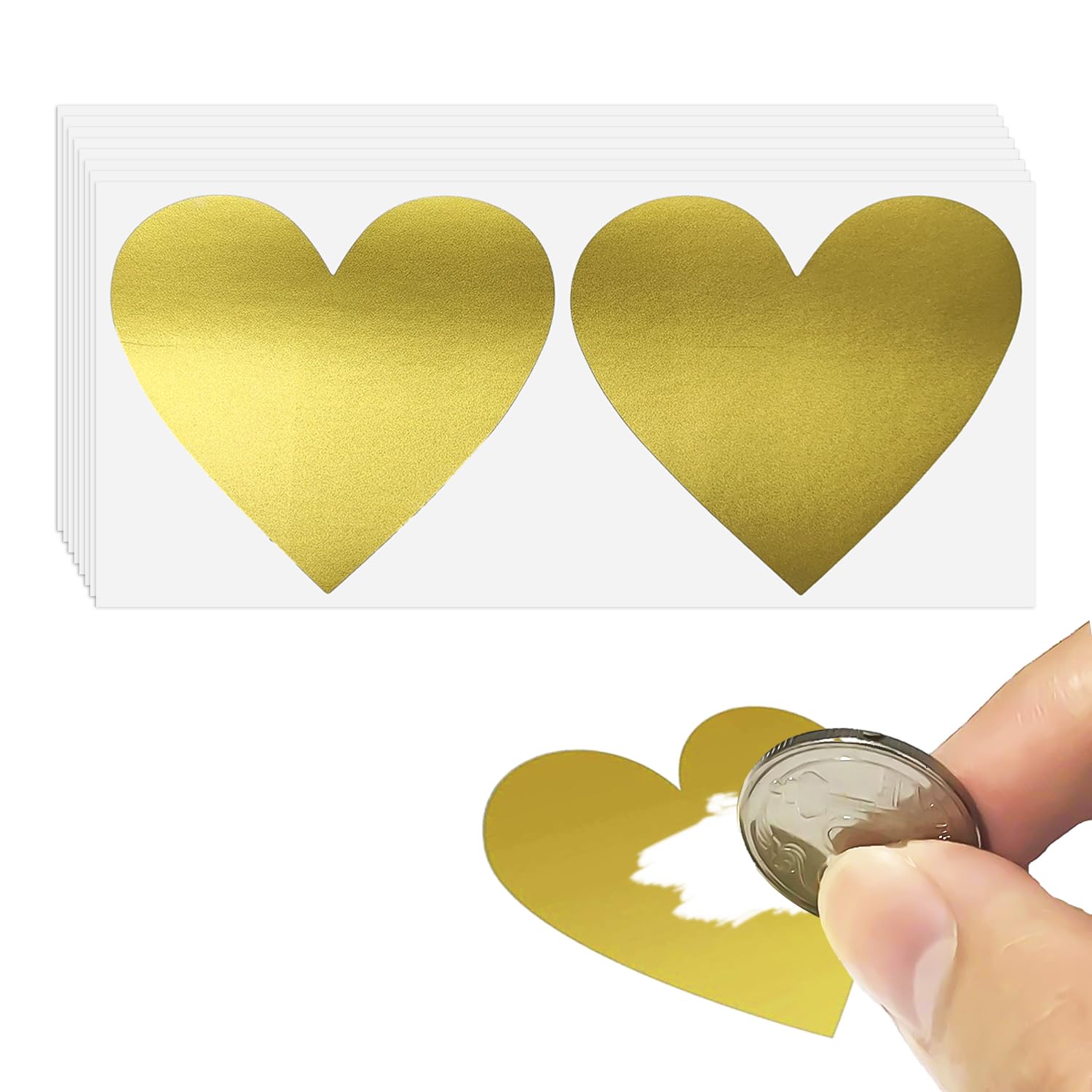 50 pegatinas para rascar en forma de corazón, tarjetas autoadhesivas para rascar, etiquetas en forma de corazón, pegatinas doradas para rascar, tarjetas para rascar hechas en casa, pegatinas chapadas